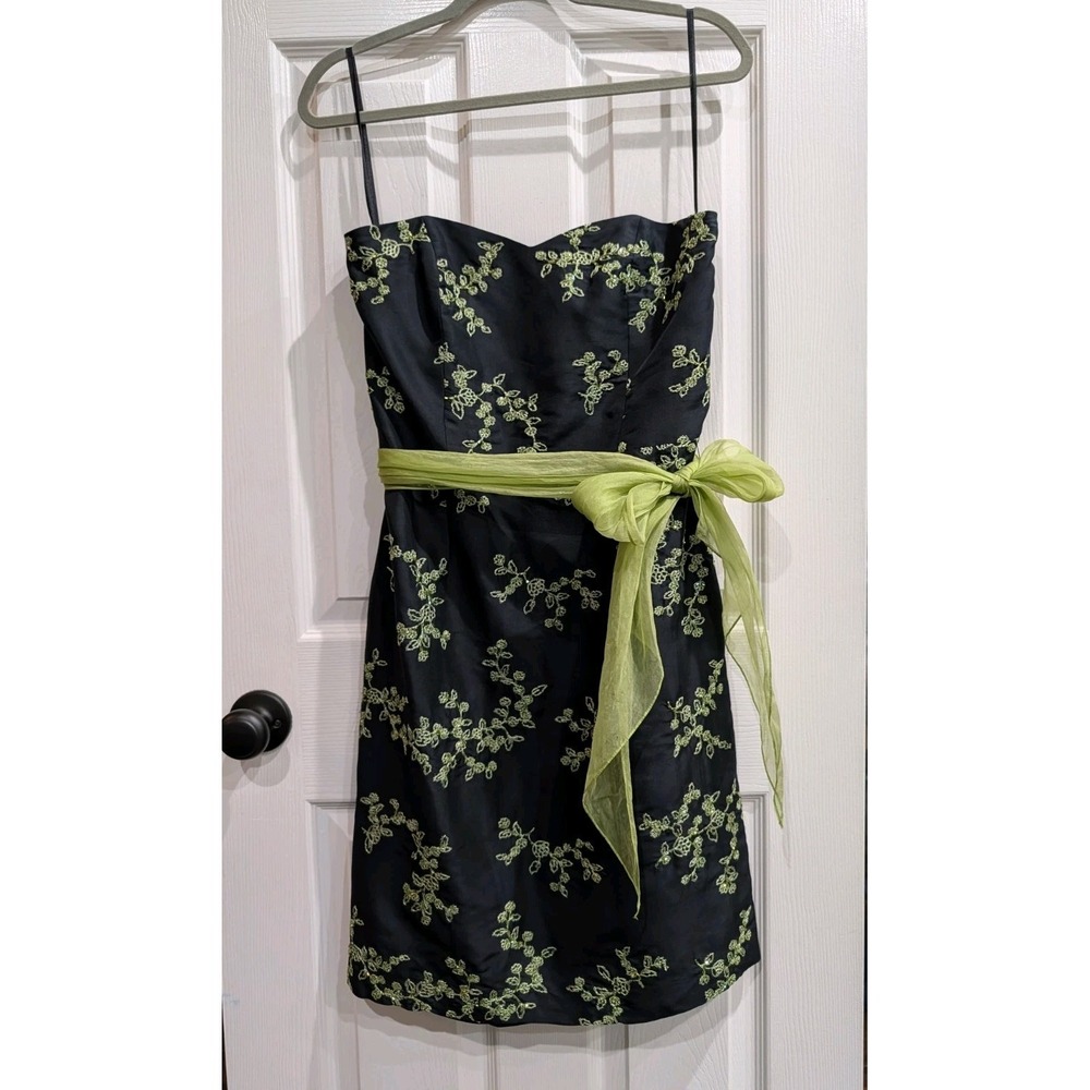 Vintage Y2K Womens Silk Beaded Floral Sheath Dress 8 Embroidered Whimsigoth Sash